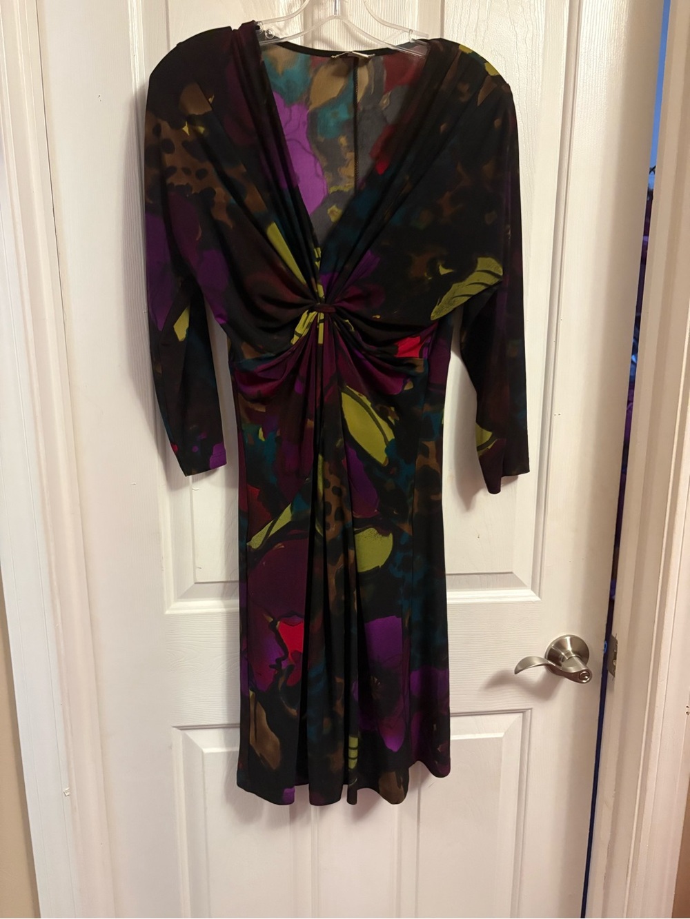 Kim Rogers Black Multi-Color Twist-Front Midi Dress